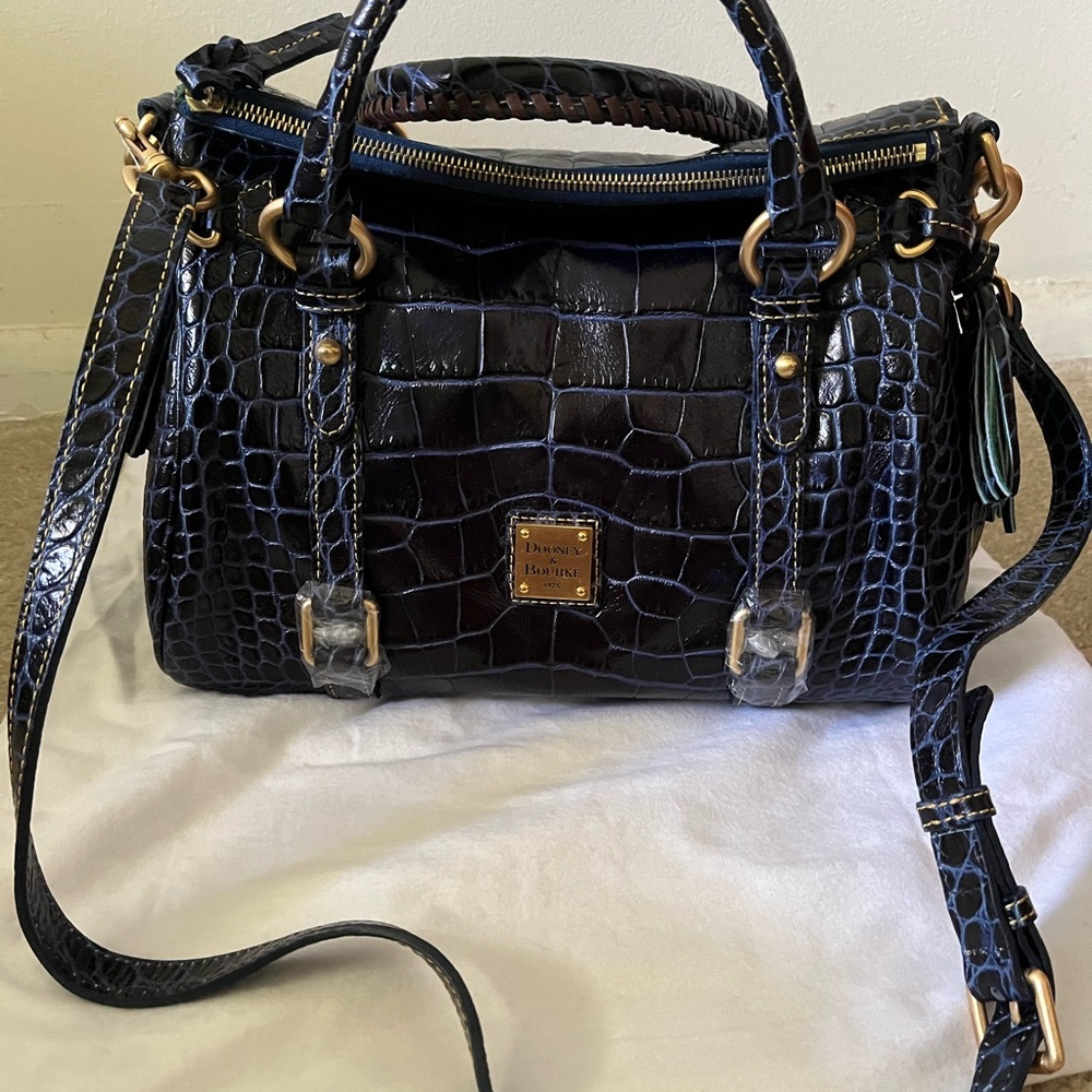 Dooney & Bourke Navy Croc Embossed Satchel